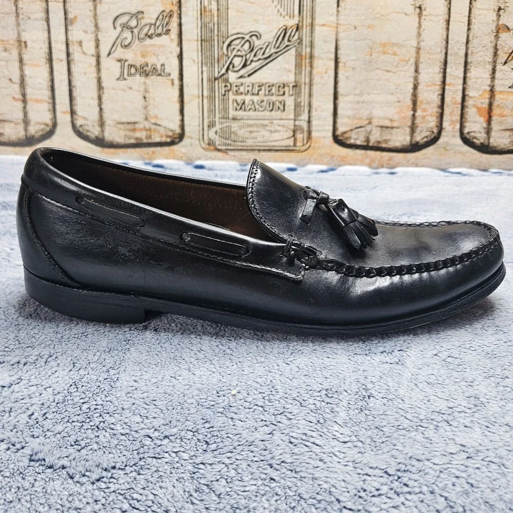 Vintage Sebago Loafers Mens 10 Black Leather Tassel Made in USA Slip On Shoes
